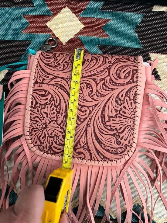Montana West Handbags - Montana West Pink Tooled Floral Fringe Crossbody Bag